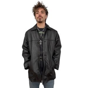 Vintage Y2K Oakwood Leather Car Coat Black Thinsulate Medium to Large